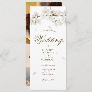 Invitation Mariage photo White Blossom Gold Script 2