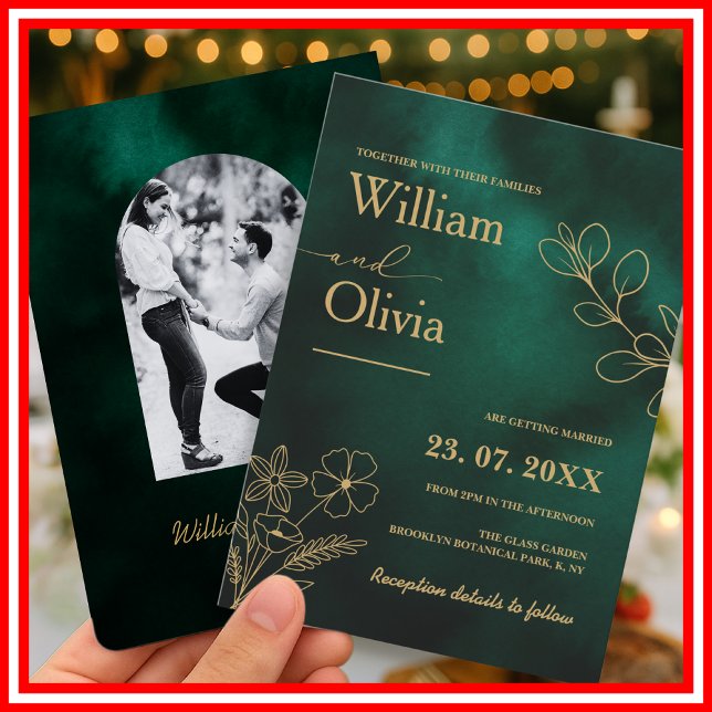 Invitation Mariage photographique botanique vert émeraude et  (Créateur téléchargé)