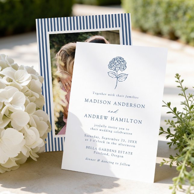 Invitation Mariage Photographique Classique Hydrangea Bleu Ma (Créateur téléchargé)