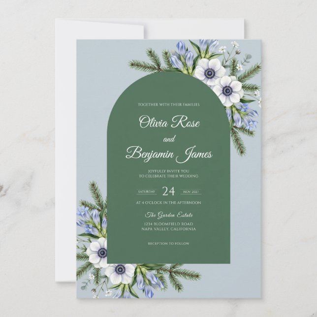 Invitation Mariage Pin de l'Anémone d'Ardoise (Devant)