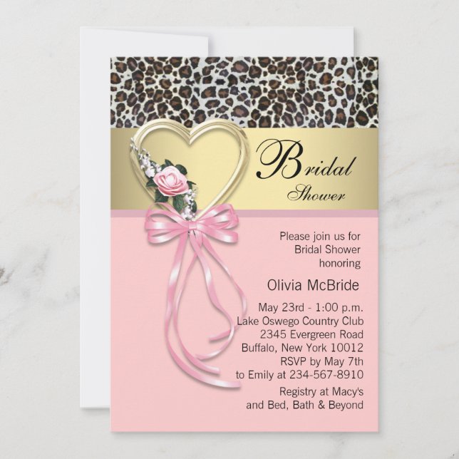 Invitation Mariage Pink Leopard Black Gold Léopard Baby Showe (Devant)