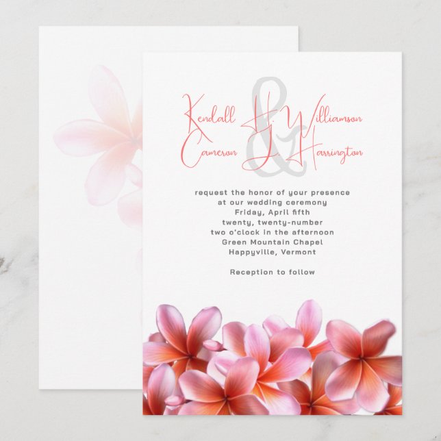 Invitation Mariage Pink Plumeria Tropical Beach (Devant / Derrière)