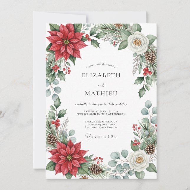 Invitation Mariage pittoresque de Noël rouge (Devant)