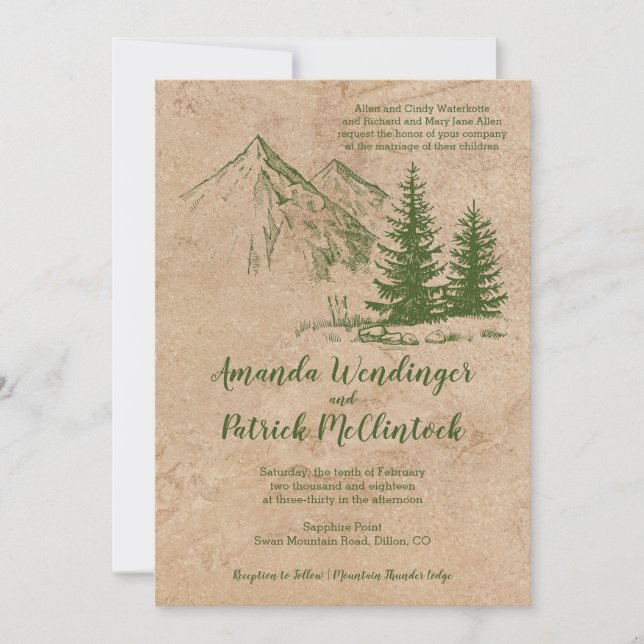Invitation Mariage Pittoresque Rustic Mountain (Devant)