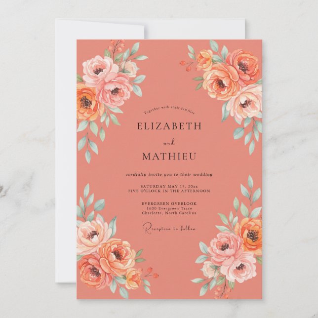Invitation Mariage Pivoine Abricot (Devant)