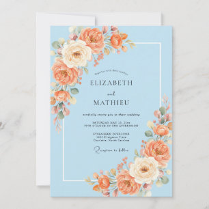 Invitation Mariage Pivoine Abricot Azur