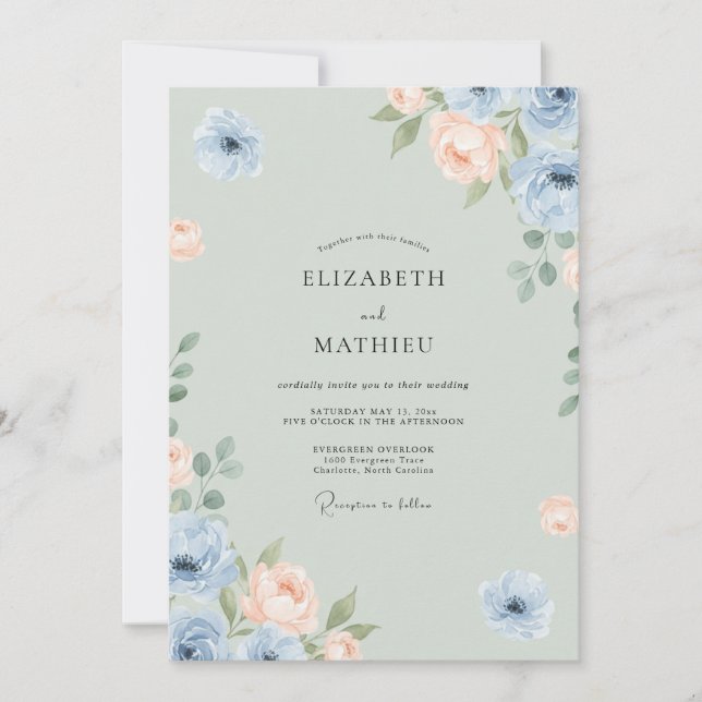 Invitation Mariage Pivoine Abricot Céladon (Devant)