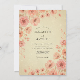 Invitation Mariage Pivoine Abricot Champagne