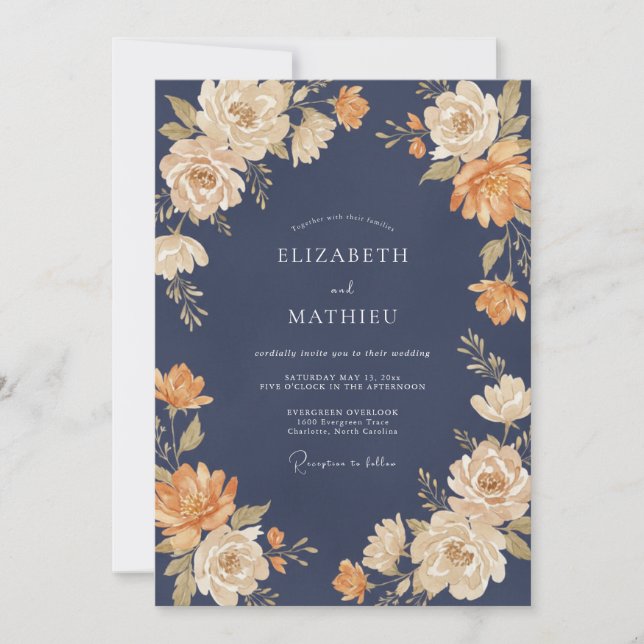 Invitation Mariage Pivoine Abricot de Minuit (Devant)