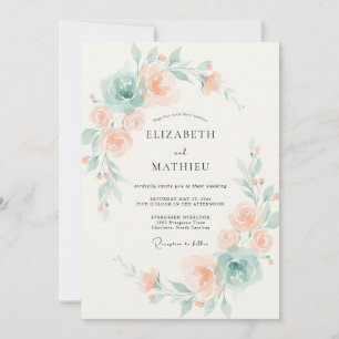 Invitation Mariage Pivoine Abricot Mer