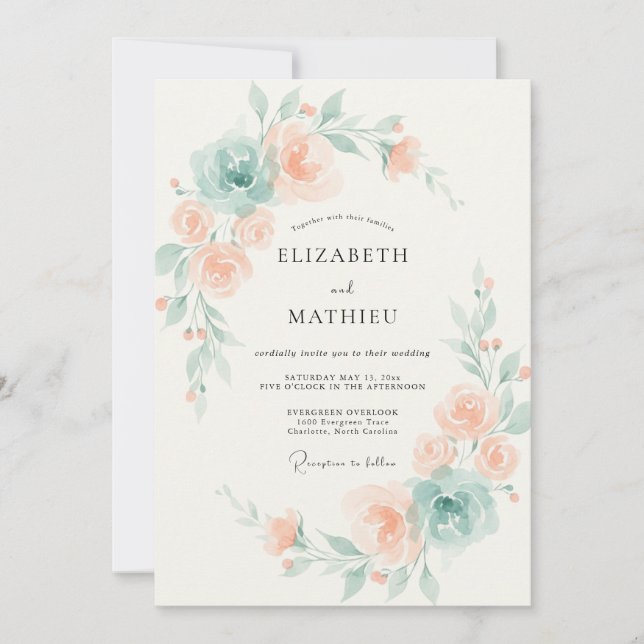 Invitation Mariage Pivoine Abricot Mer (Devant)