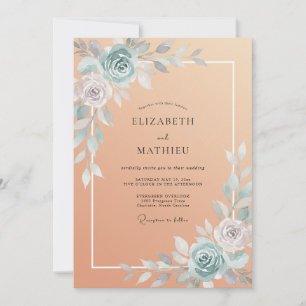 Invitation Mariage Pivoine Acier Abricot