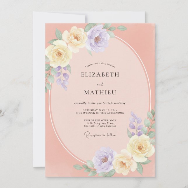Invitation Mariage Pivoine Améthyste Abricot (Devant)