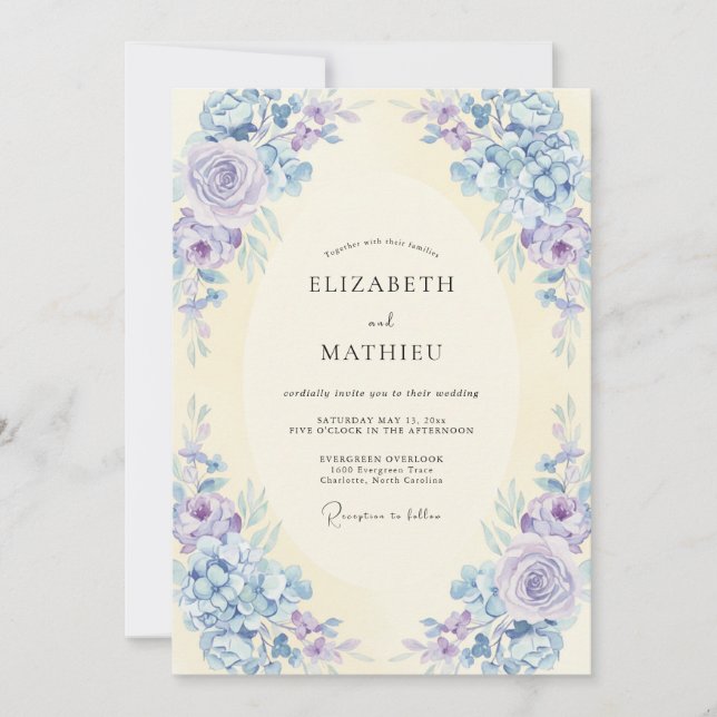 Invitation Mariage Pivoine Améthyste Pervenche (Devant)