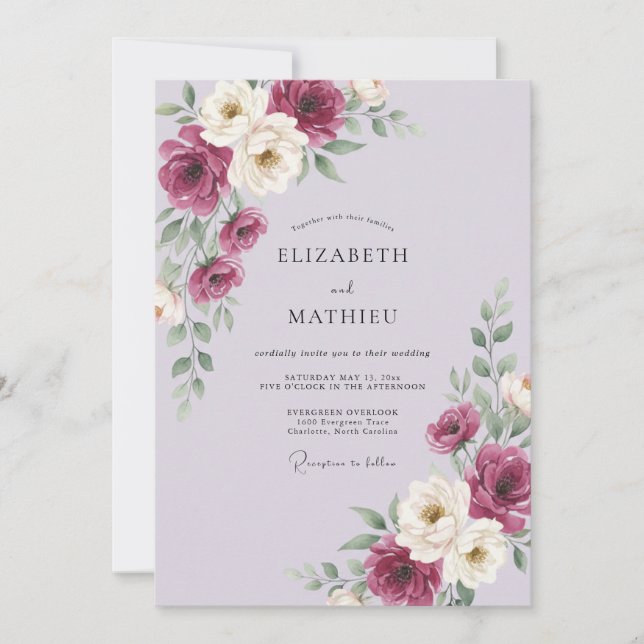 Invitation Mariage Pivoine Améthyste prune (Devant)
