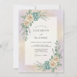 Invitation Mariage Pivoine Aqua Champagne