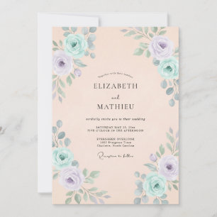 Invitation Mariage Pivoine Aqua Lilas Champagne