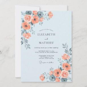 Invitation Mariage Pivoine Ardoise Abricot