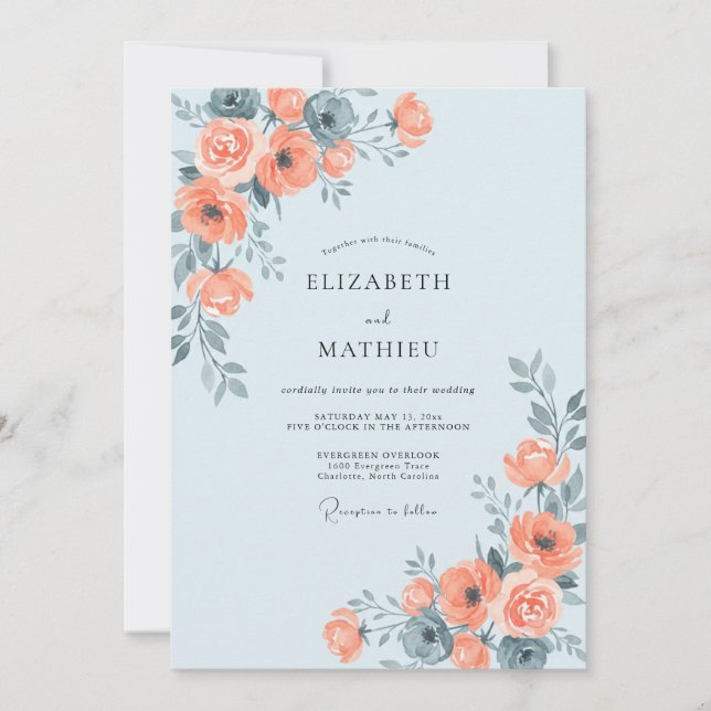 Invitation Mariage Pivoine Ardoise Abricot (Devant)