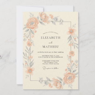 Invitation Mariage Pivoine Argent Abricot