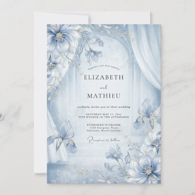 Invitation Mariage Pivoine Azur (Devant)