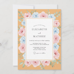 Invitation Mariage Pivoine Azur Abricot