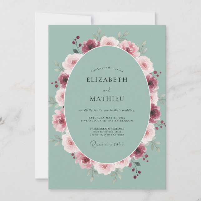 Invitation Mariage Pivoine Baie Mousse de Mer (Devant)