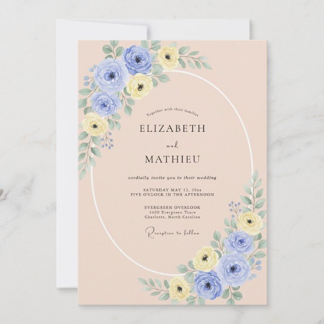 Invitation Mariage Pivoine Beurre Bleuet (Devant)