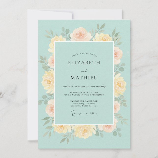 Invitation Mariage Pivoine Beurre Céleste (Devant)