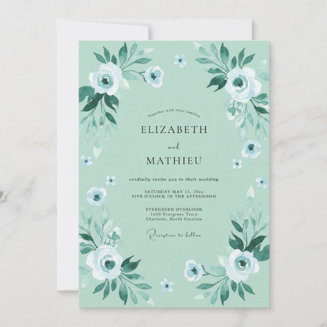 Invitation Mariage Pivoine Blanc Mousse de Mer (Devant)