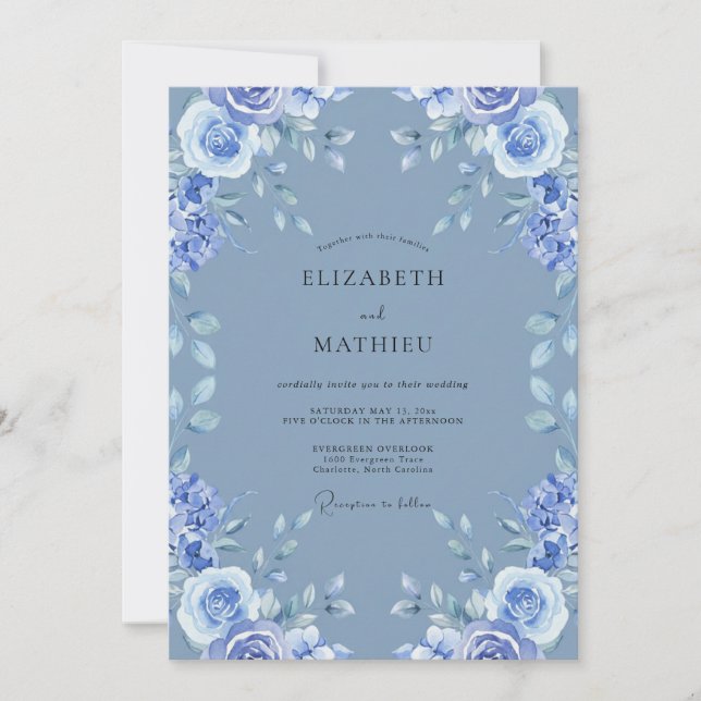 Invitation Mariage Pivoine Bleu de Centaurée (Devant)