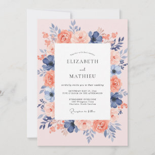 Invitation Mariage Pivoine Bleu Poudre de Corail