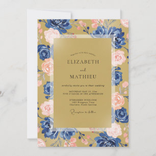 Invitation Mariage Pivoine Bleuet Moutarde