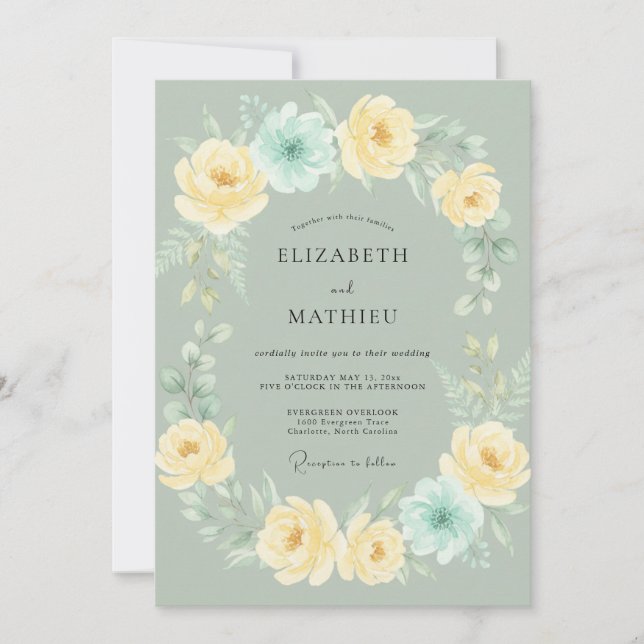 Invitation Mariage Pivoine Céladon Beurre (Devant)