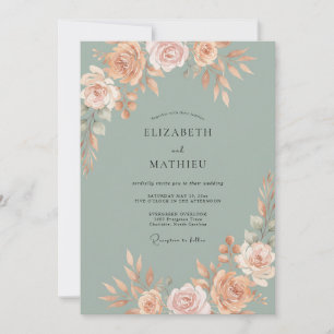 Invitation Mariage Pivoine Céladon Poussiéreux