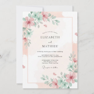 Invitation Mariage Pivoine Céladon Rosé