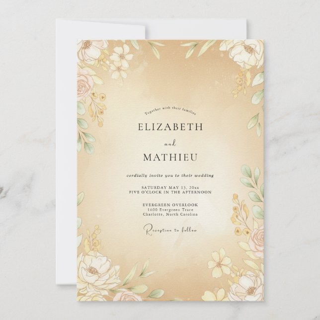 Invitation Mariage Pivoine Champagne (Devant)