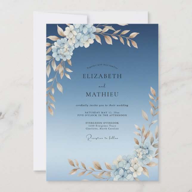 Invitation Mariage Pivoine Champagne Acier Doux (Devant)