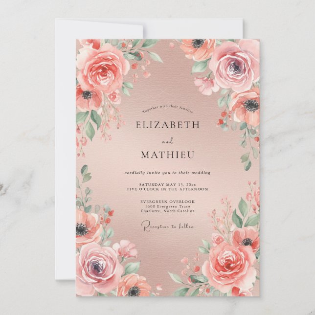 Invitation Mariage Pivoine Champagne Rosé (Devant)