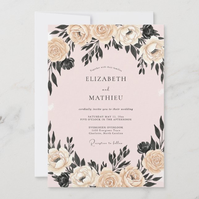 Invitation Mariage Pivoine Charbon de Champagne (Devant)