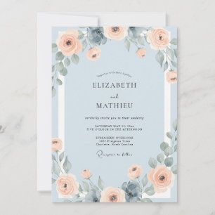 Invitation Mariage Pivoine Ciel Abricot