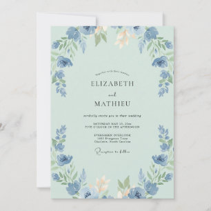Invitation Mariage Pivoine Ciel Bleuet