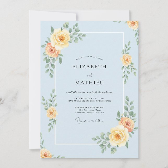 Invitation Mariage Pivoine Ciel Poudré (Devant)