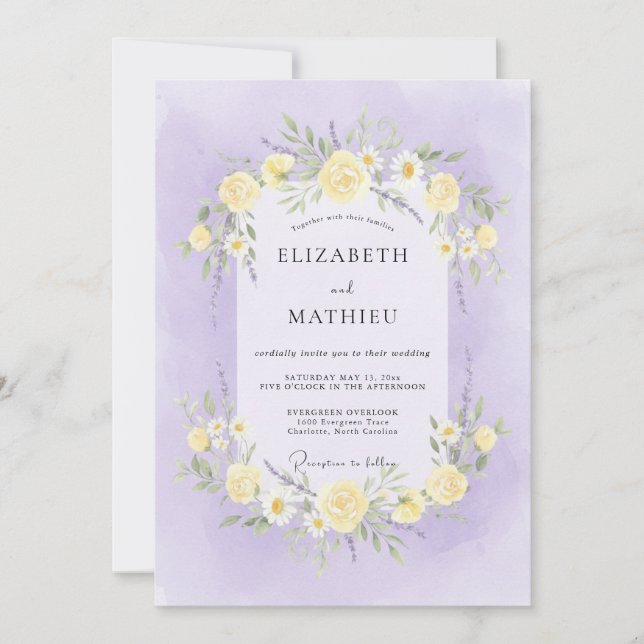 Invitation Mariage Pivoine Citron Lavande (Devant)