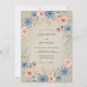 Invitation Mariage Pivoine Corail Acier