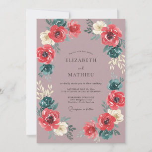 Invitation Mariage Pivoine Corail Mauve Poussiéreux