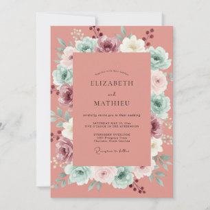 Invitation Mariage Pivoine Corail Poussiéreux Douce