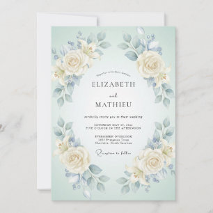 Invitation Mariage Pivoine Crème Cyan