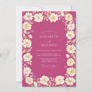 Invitation Mariage Pivoine Crème Magenta