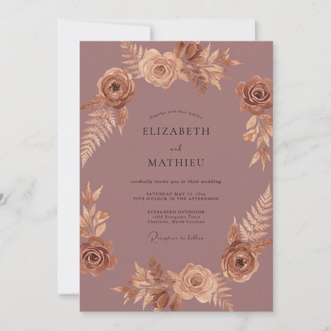 Invitation Mariage Pivoine Cuivre (Devant)